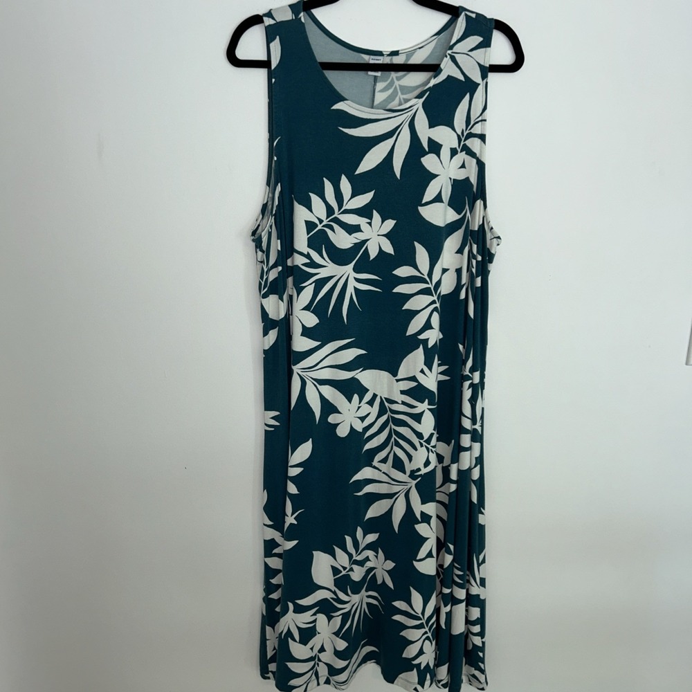 Old Navy XXL Tall Tropical Hawaiian Floral Sleeveless Maxi Teal Dress